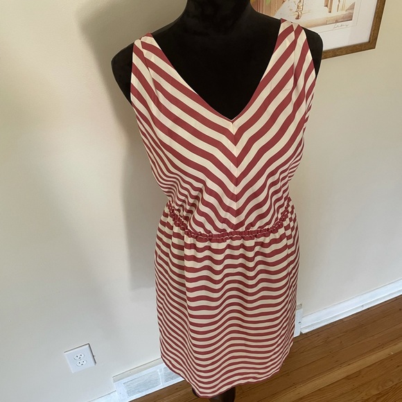 LOFT Mauve and Cream Striped Dress - Picture 2 of 5